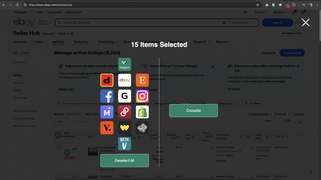 Crosslist overlay for copying from ebay to depop